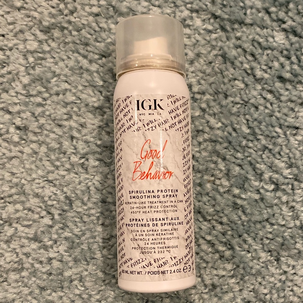 IGK smoothing spray for frizz & heat protection.